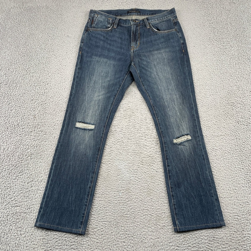 John Varvatos Jeans Mens 31 Blue Bowery Slim Straight Distressed J306U4B Denim